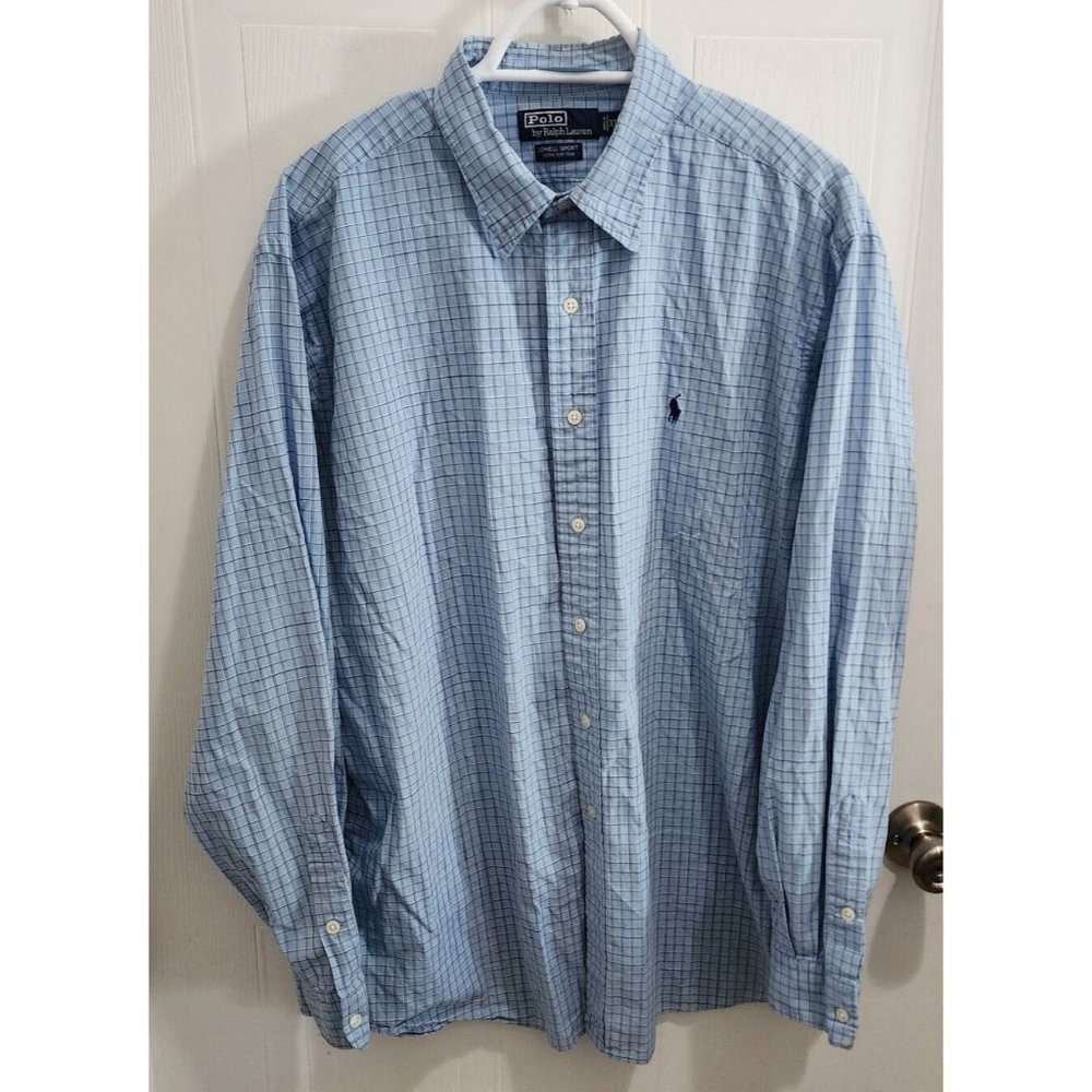 Polo Ralph Lauren Lowell Sport Blue Windowpane Check‎ Long Sleeve Shirt Size XL